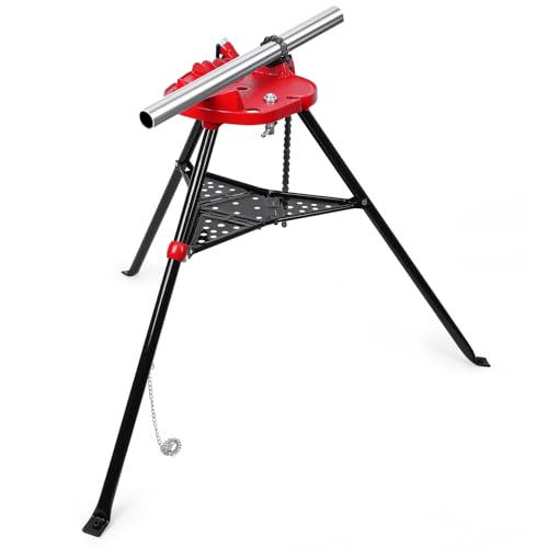 US GARVEE Chain Vise with Tripod Stand 1/8 Inch-6 Inch Pipe capacity Pipe Stand Portable Foldable Steel Legs