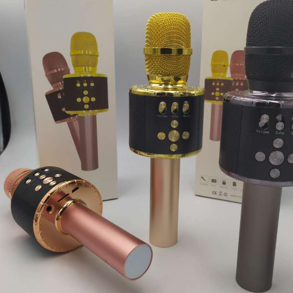 Wireless Bluetooth Microphone Mobile Phone FM Magic Sound Colorful Lantern D18 Microphone Handheld Audio Rose gold