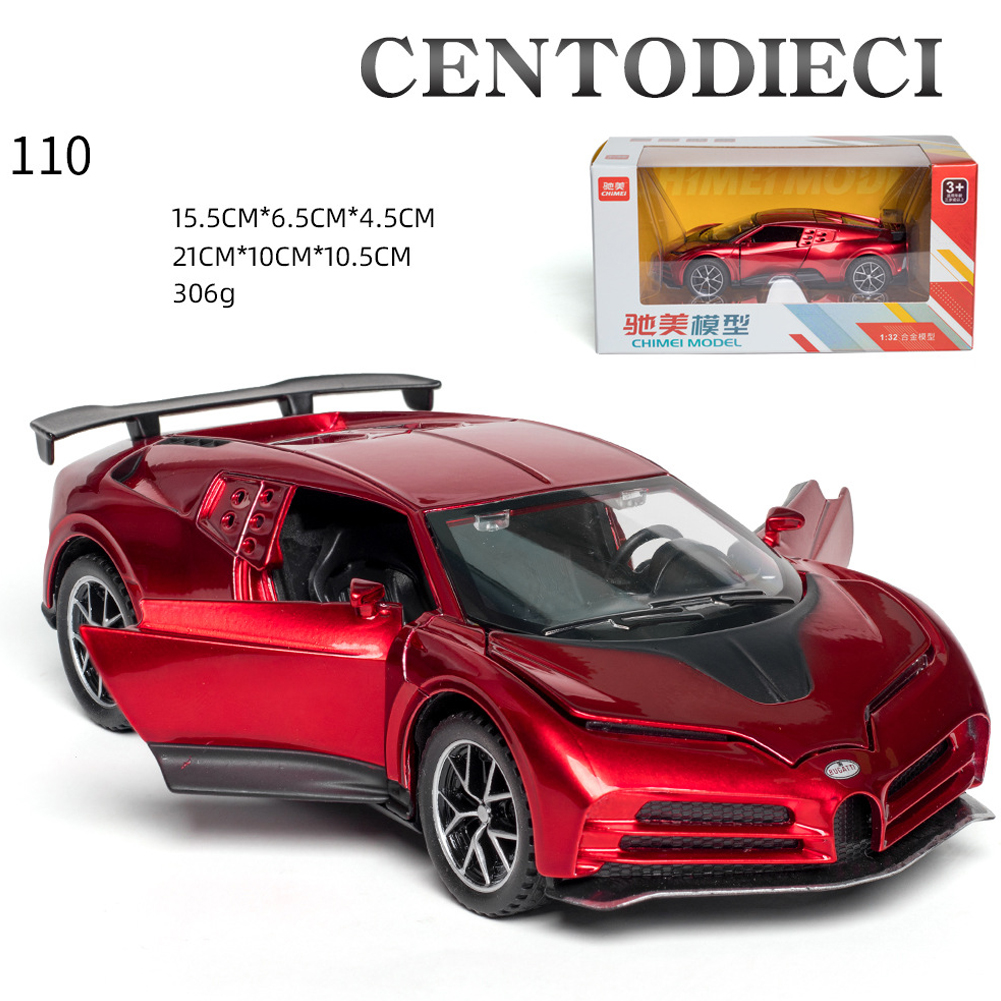 Supercar Simulation Model For Bugatti 1:32 Model 4Open Sound  Light The Door  Pull Back That will Run Toy red