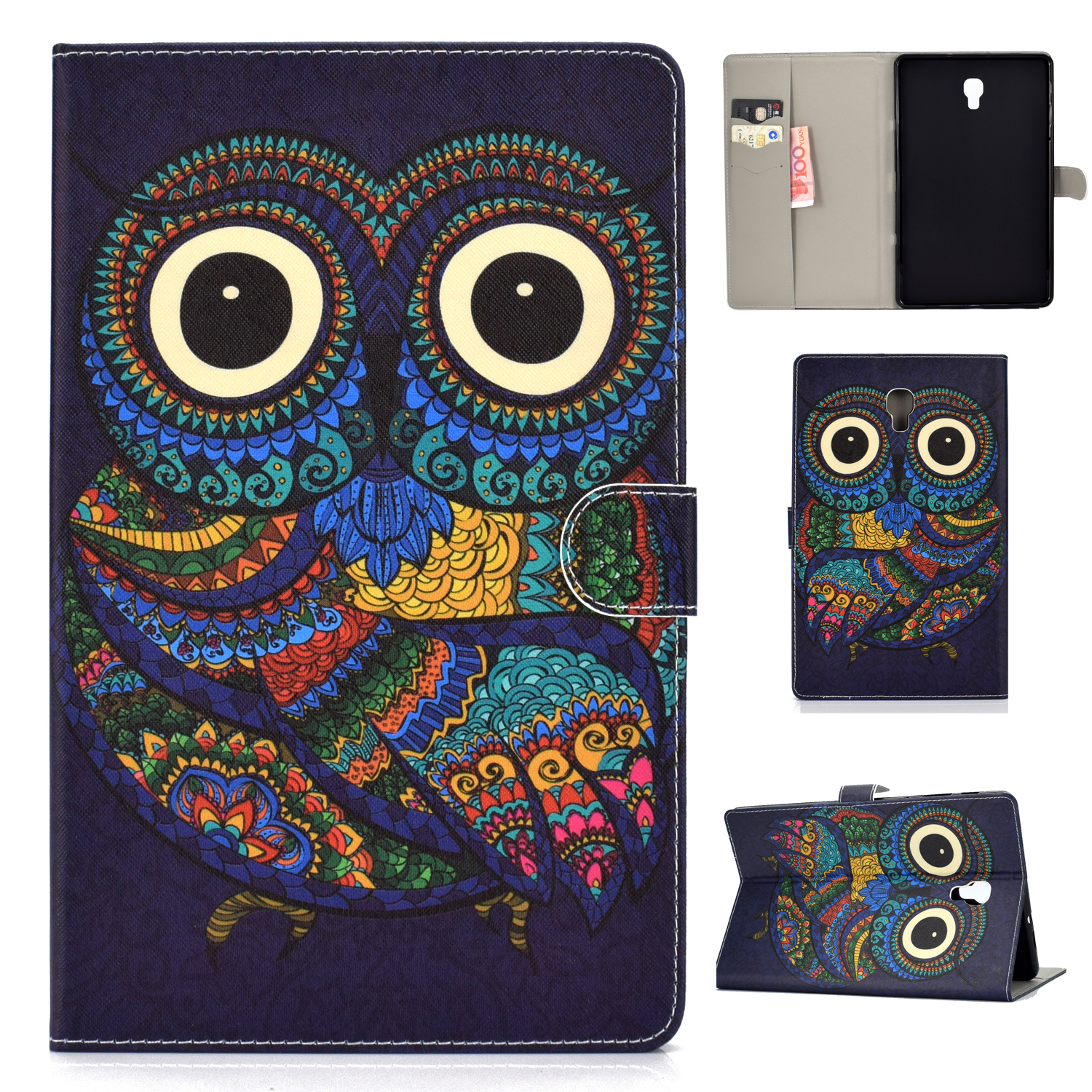 For Samsung T590 Laptop Protective Case Color Painted Smart Stay PU Cover with Front Snap owl