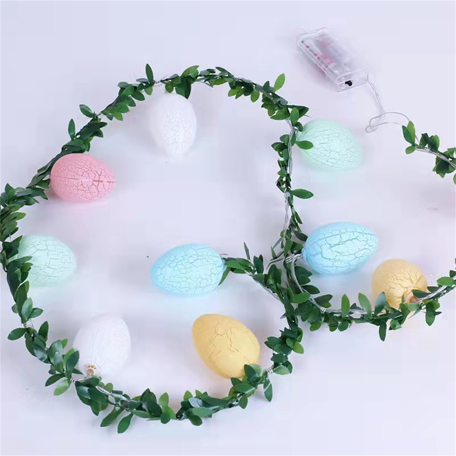 Easter Egg String Lights Colorful Cracked Shell Eggs Green Leaf Rattan String Lights Easter Day Decoration