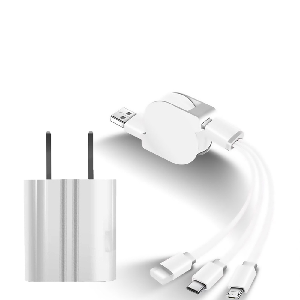 SIMU Universal Multifunctional Telescopic One-for-Three Mobile Phone Charging Data Cable Set white