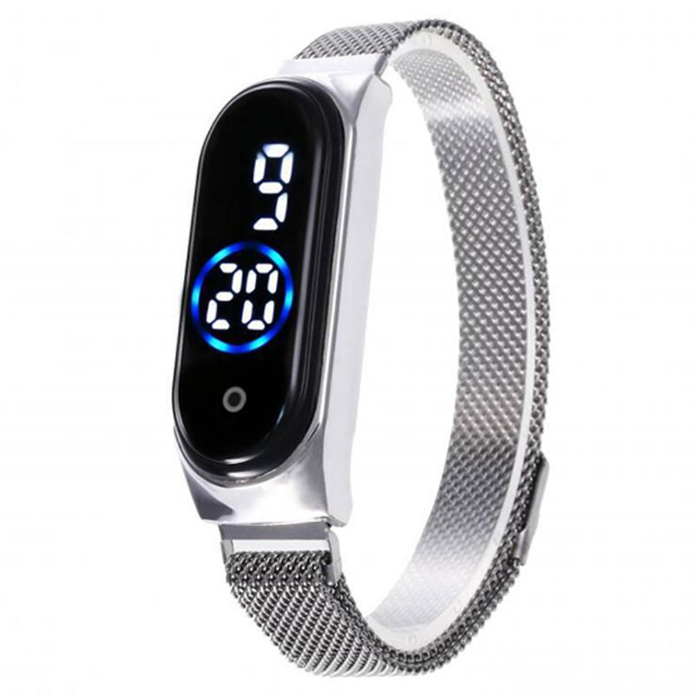 Electronic Watch Magnetic Quartz Waterproof Touch Led Bracelet Silver (blue circle)