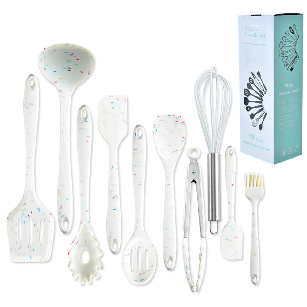 10pcs/set Silicone Cooking Kitchenware Home Kitchen Non-stick Cooking Utensils Set colorful dot