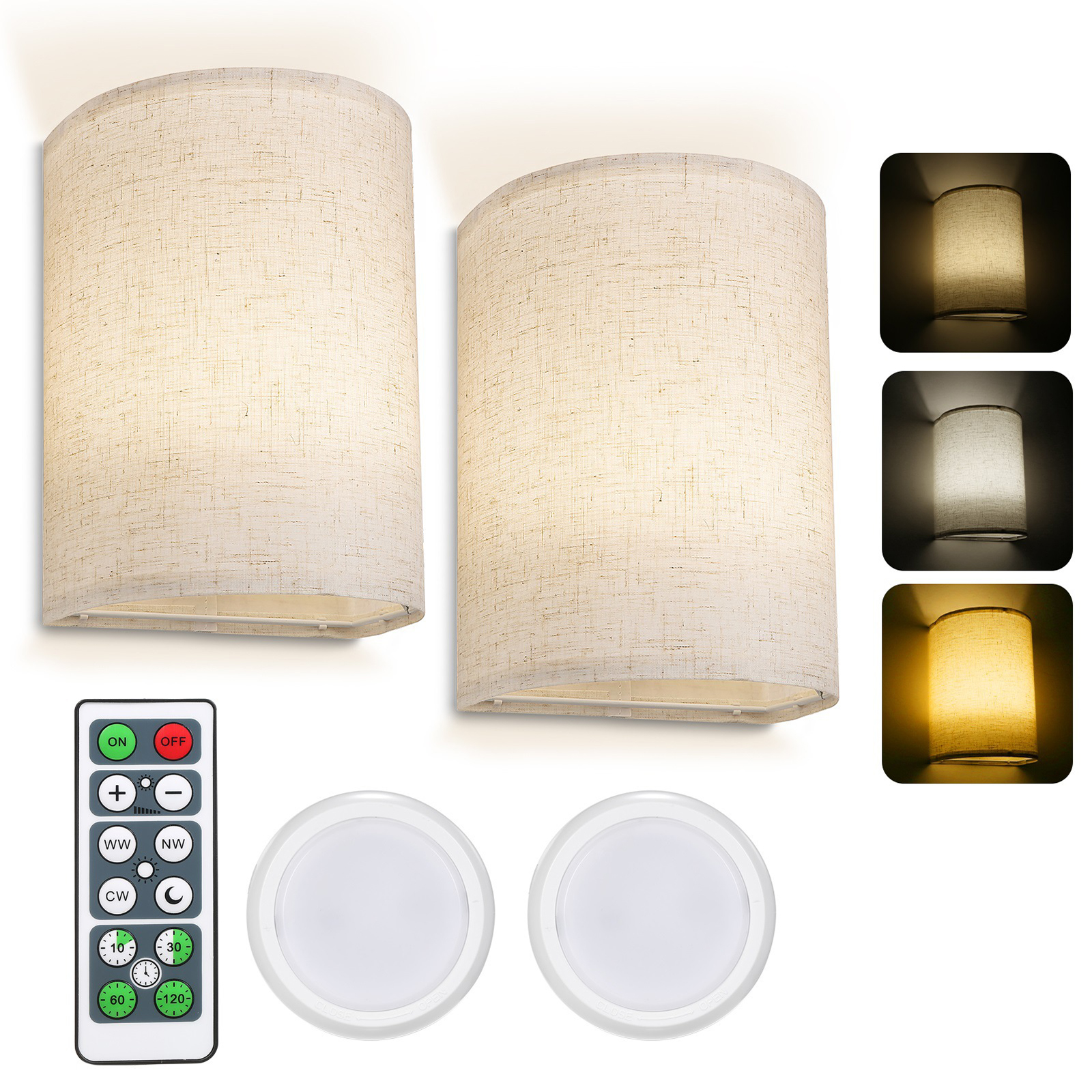 2pcs Led Wall Lamp With Remote Control 3 Color Temperature Rechargeable Wireless Design Bedroom Bedside Lamp