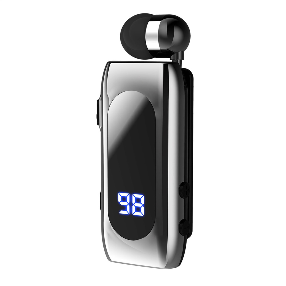 K55 Mini Wireless Headset Retractable Business Lavalier Earphone LED Digital Display For Sports Workout Driving silver