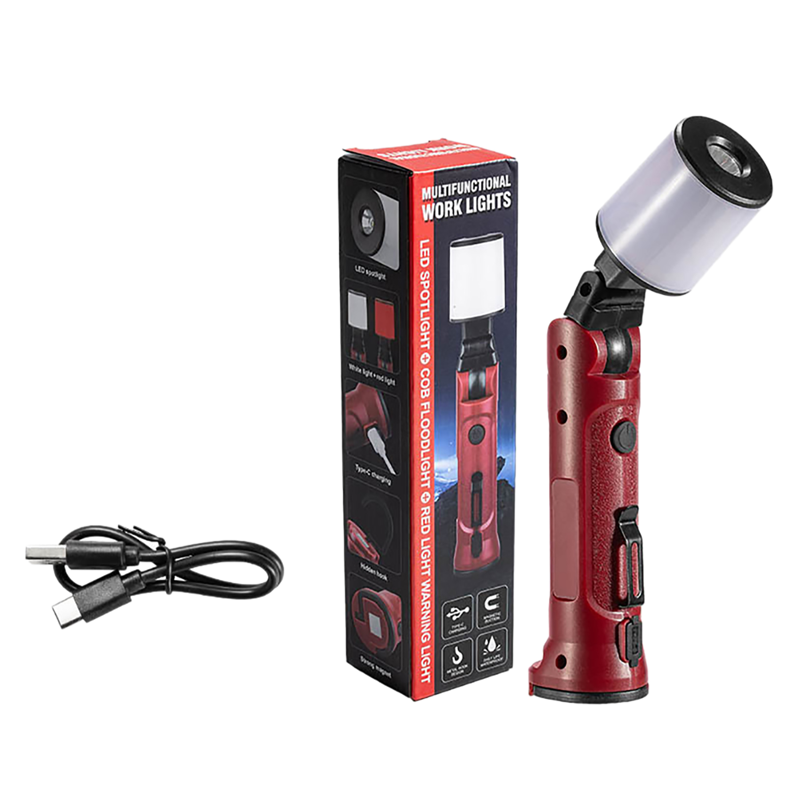 Mechanic Work Light With Magnetic Base Hooks Clip Handheld Cordless Work Light 360°Rotate LED Work Light
