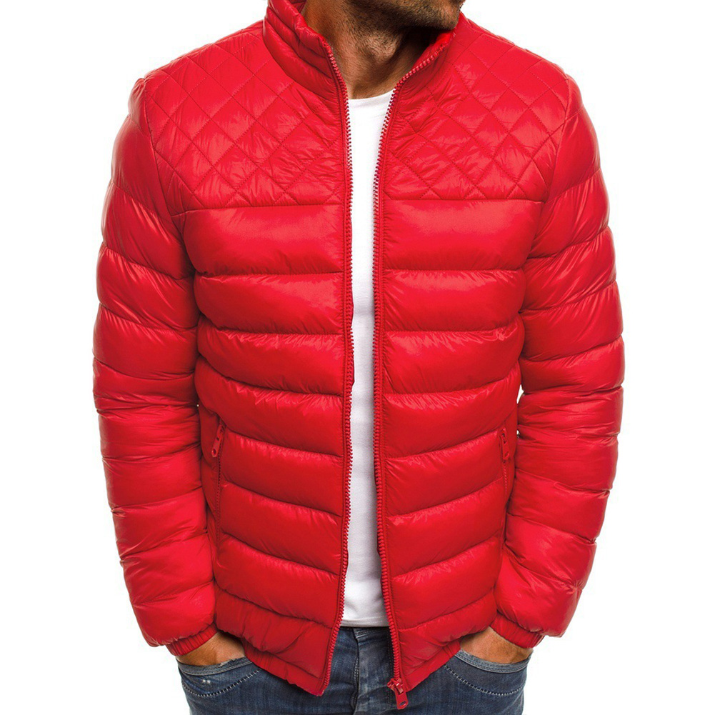 Wholesale Men's Cotton Padded Clothes Chest Diamondpattern Zipper Stitching Coat Red _2XL From