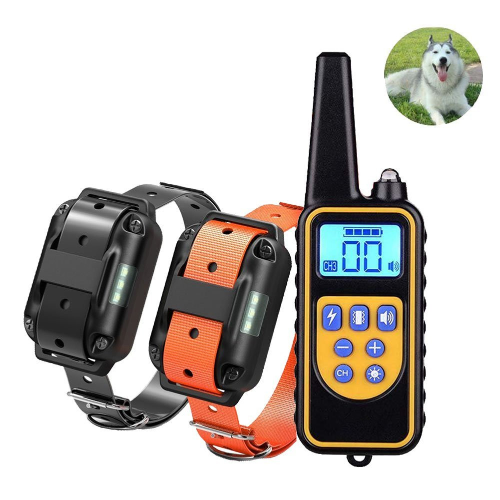 Pet Collar Bark Stopper Remote Dog  Training Device Beep  Vibration Electric Shock Collar 880-2 black orange band_U.S. plug