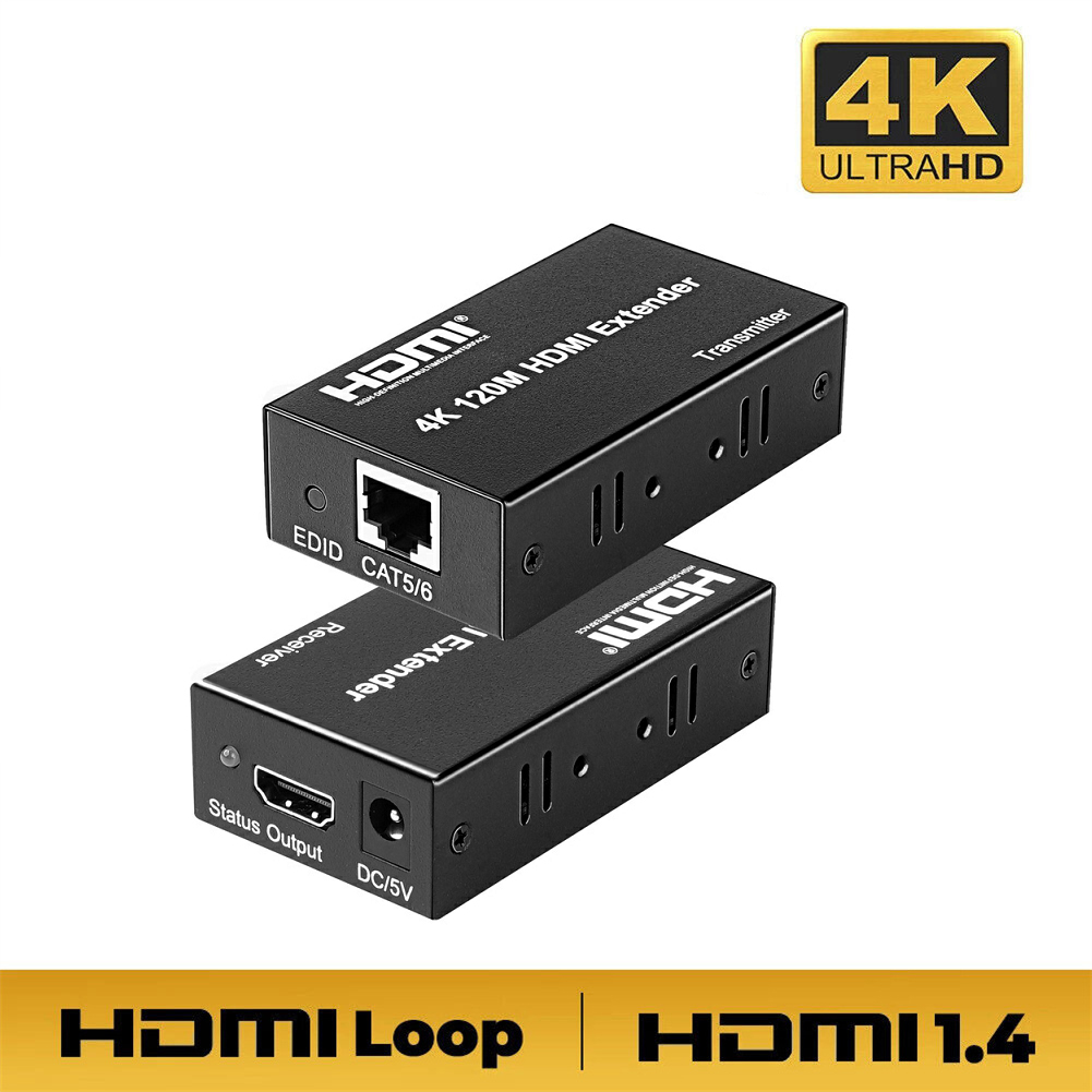 1 Set 4k 120m Hdmi Extender Cat5e Cat6 Ethernet Hdmi to Rj45 Audio Edid Network Extender UK Plug