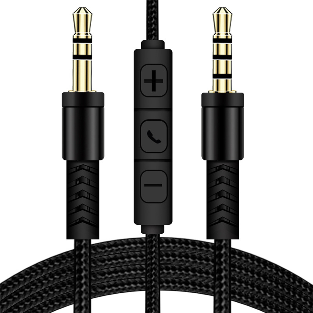 Audio Cable 3.5mm To Jack 3.5mm Speaker Line 1.2m Aux Cable Male To Male With Mic To Volume Control For Headphone black