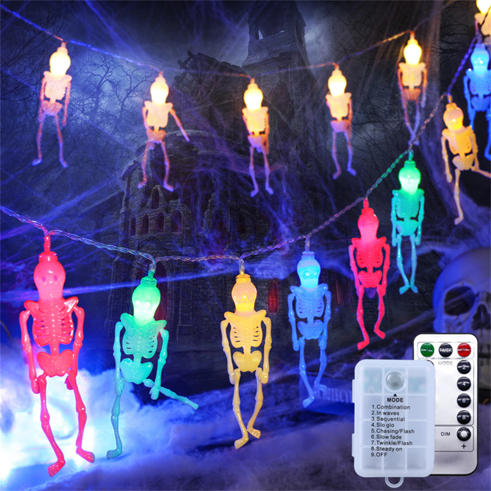 2.5m 20led Halloween Skeleton String Lights 8 Modes Colorful Waterproof Lamp
