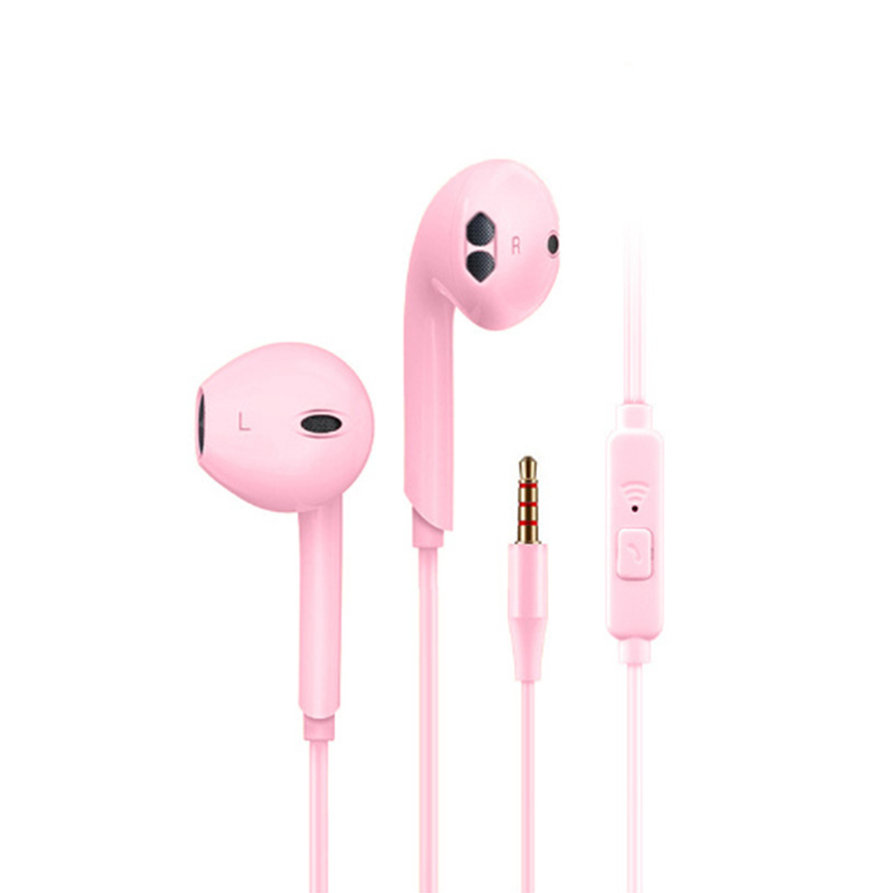 Macaron K08 Wired  Headphones, Noise Cancelling Stereo In-ear Earphone, Sport Music Headset, With Mic 3.5mm Jack Universal Earpods pink