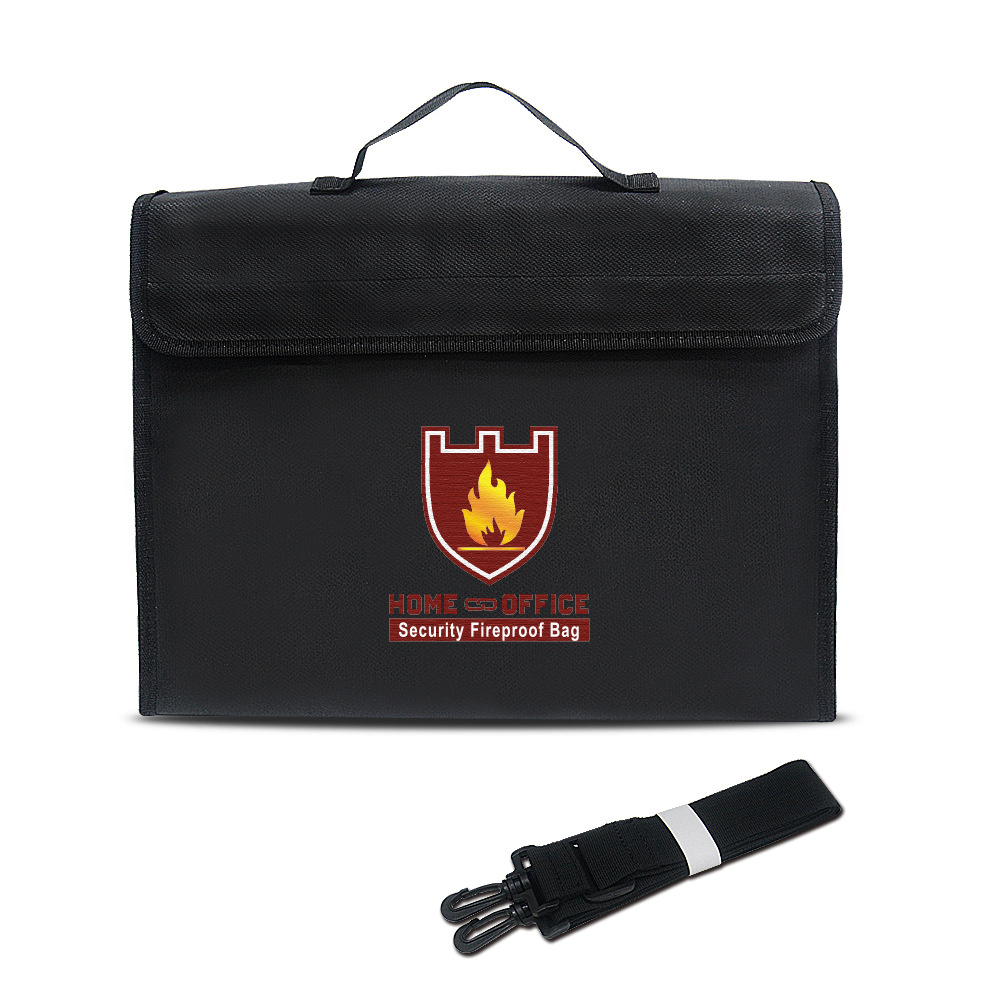 Fire-resistant Fabric Fireproof  Document  File  Bag Money Jewelry Valuables Organizer Envelope Holder With Handle Waterproof Zipper Closure Pouch Black