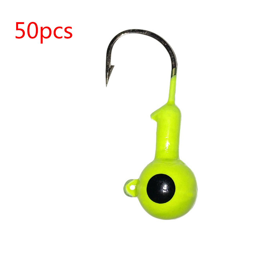 50 Pcs/set Jig Head Colorful Spray Paint Soft Bait Insect Hooks Yellow 50 bags_2.5g