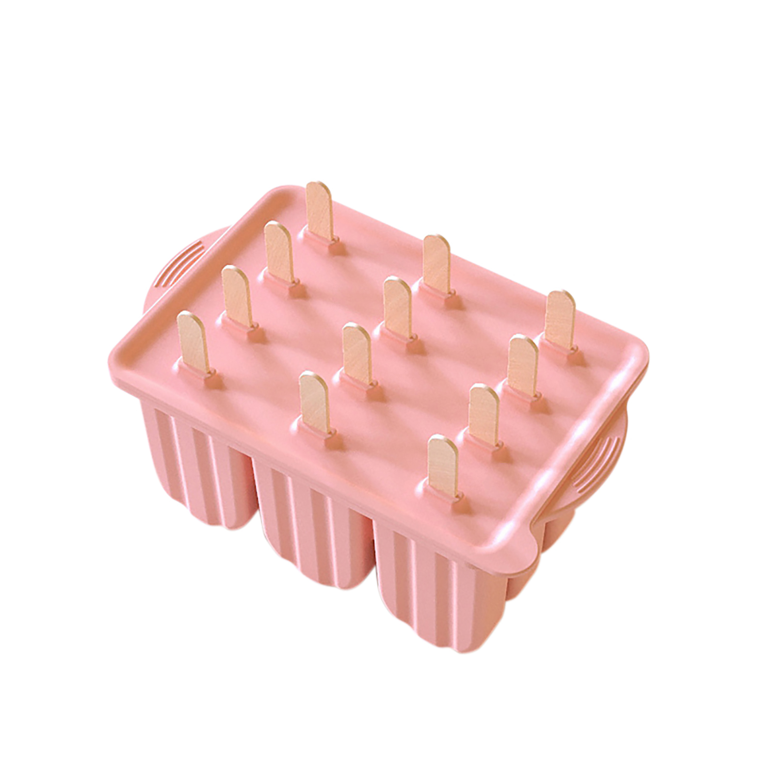 12 Cavity Silicone Popsicle Molds With 50pcs Popsicle Sticks Summer Diy Popsicle Maker Mold Ice Cream Mold A pink + bagged