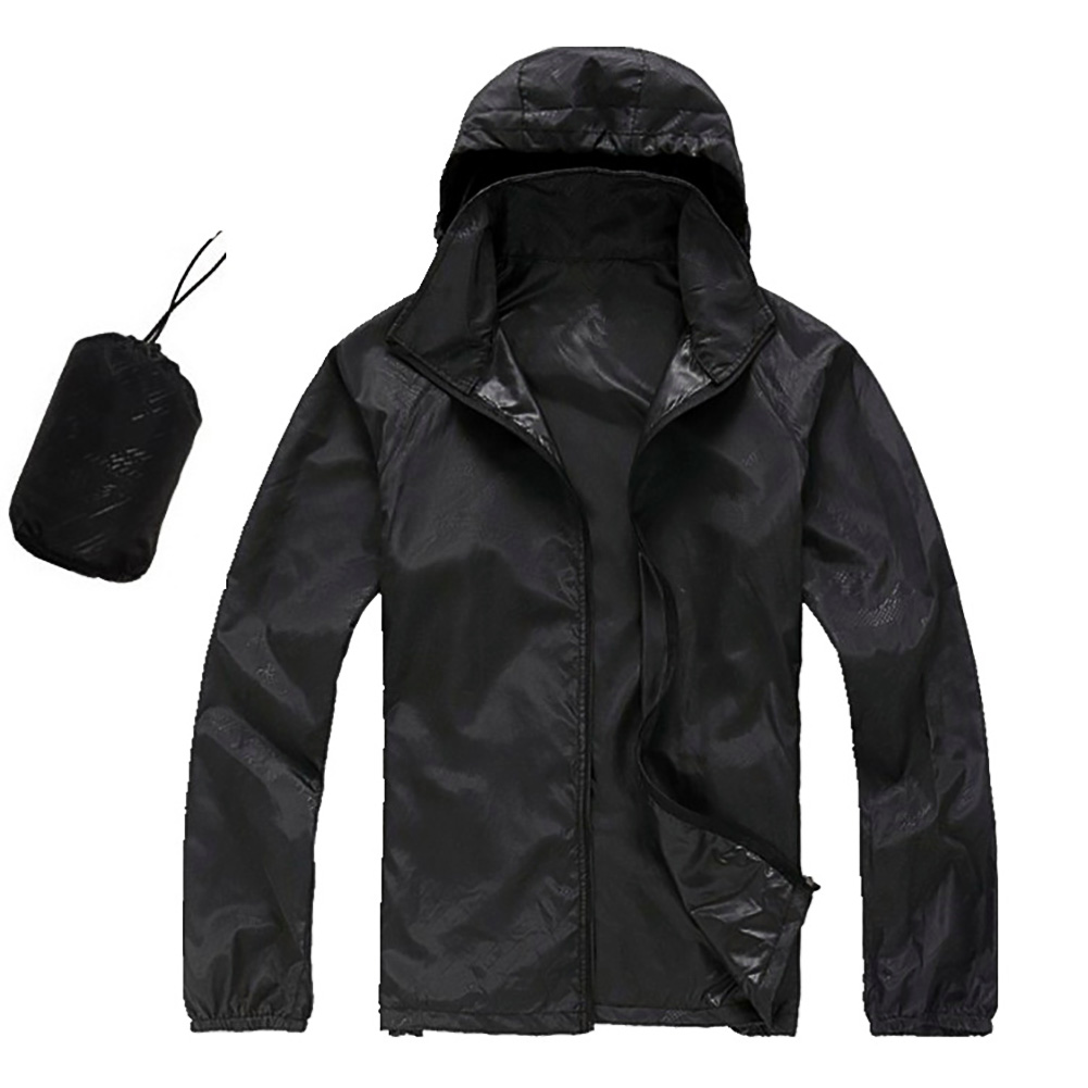 Outdoor Hooded Windbreaker Jacket For Men Women Sunscreen Windproof Quick-drying Large Size Coat For Fishing Cycling black S