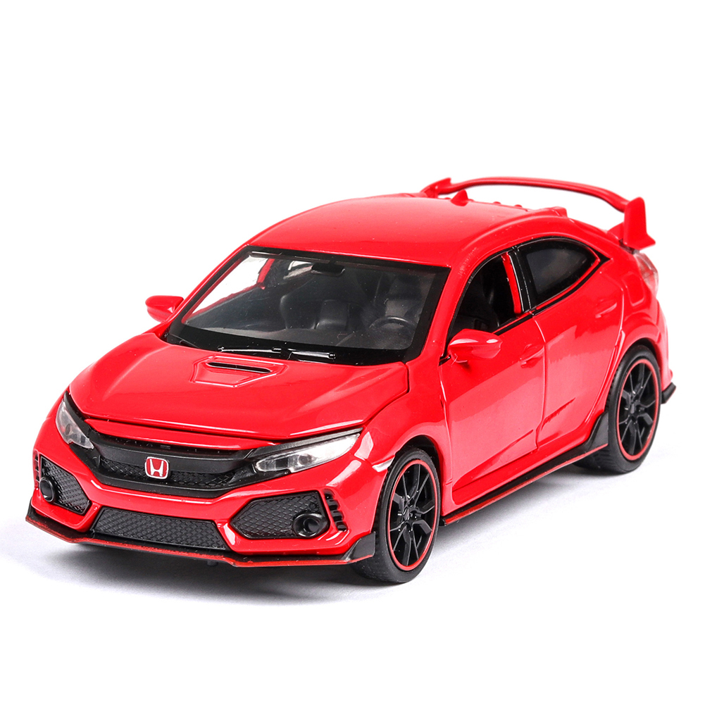 1:32 Pull Back Alloy Car Modeling Door Open Light Sound Toy for Civic TYPE Collection  red