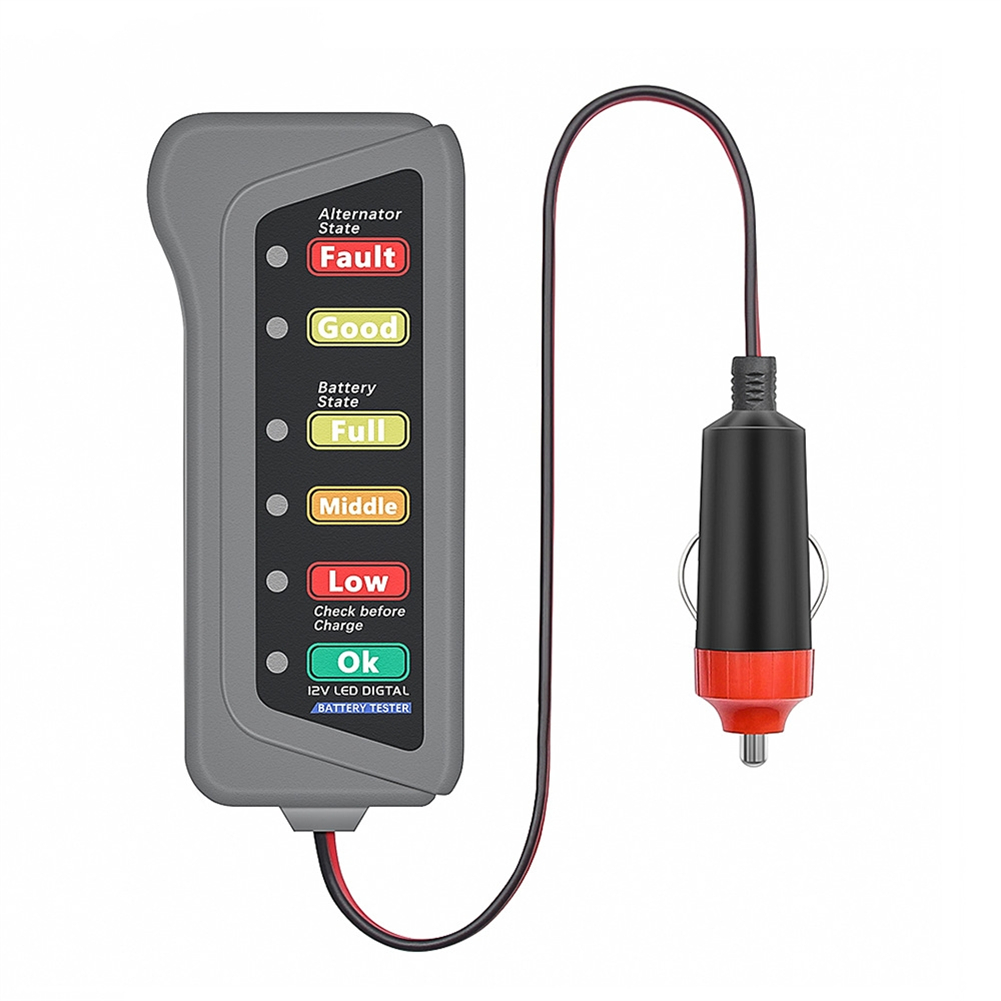 Car Cigarette Lighter Battery Tester 6 Led Lights Display Overload Checker 12v Battery Voltage Tester as picture show