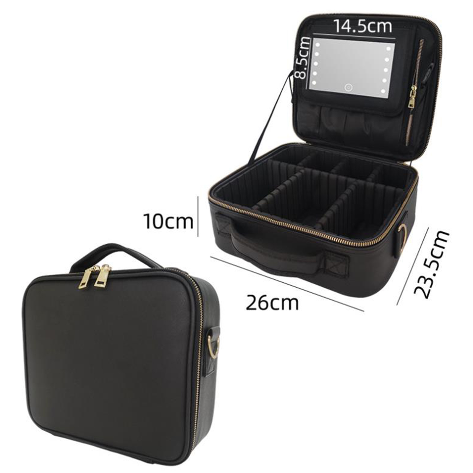 Portable Makeup Bag with Led Lights Mirror Make Up Case Organizer