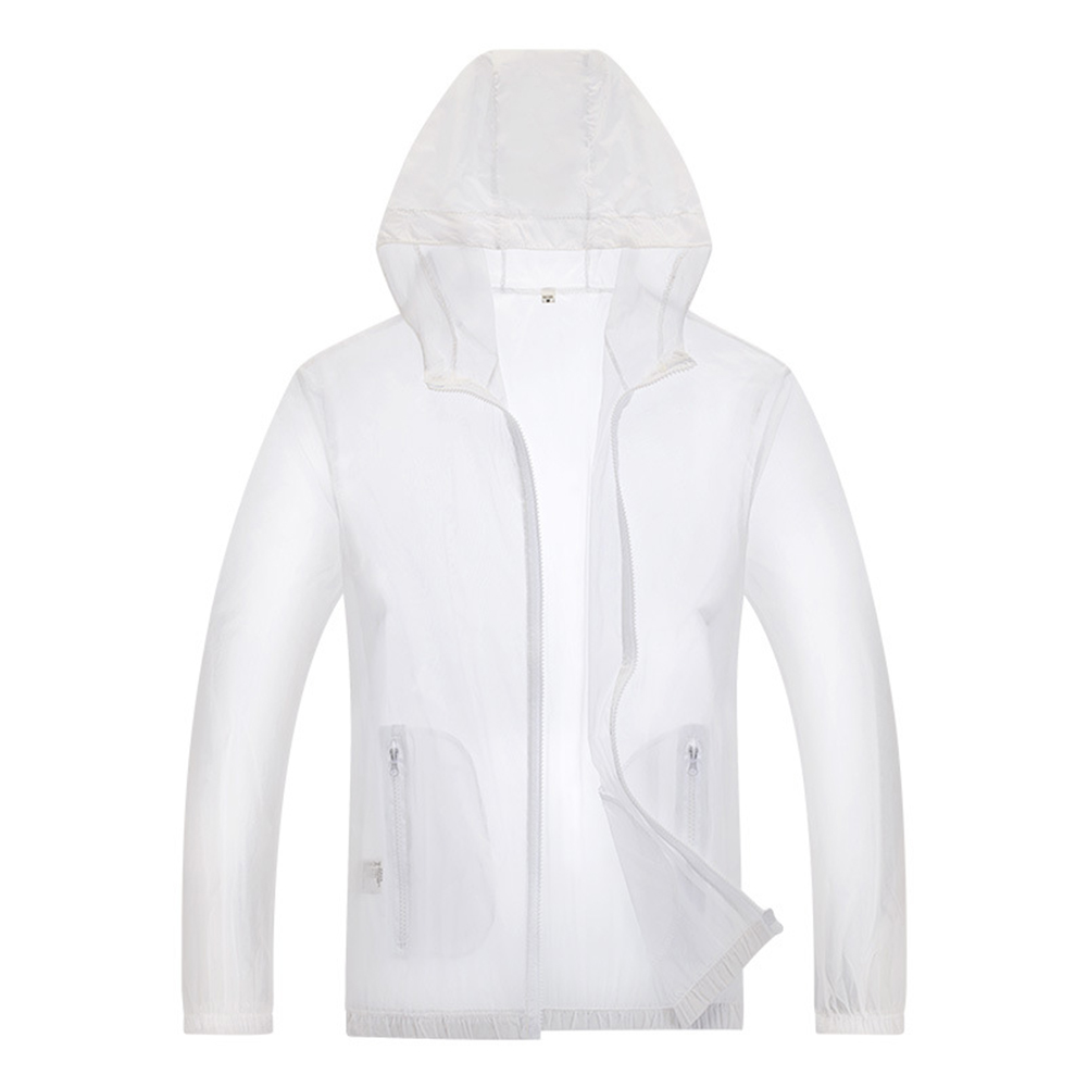 Unisex Sun Protection Jacket Solid Color Uv Protective Clothing For Summer Outdoor Running White 2XL