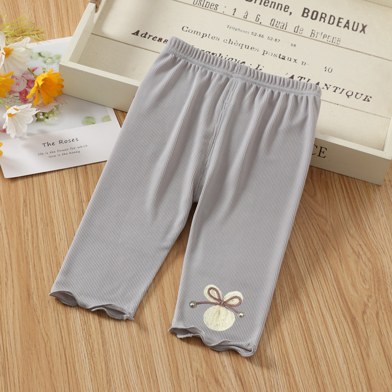 Toddlers Leggings Kids Girls Cropped Pants Solid Color Elastic Waist Belt Summer Outerwear Bottoms Pants gray 0-1Y 73CM