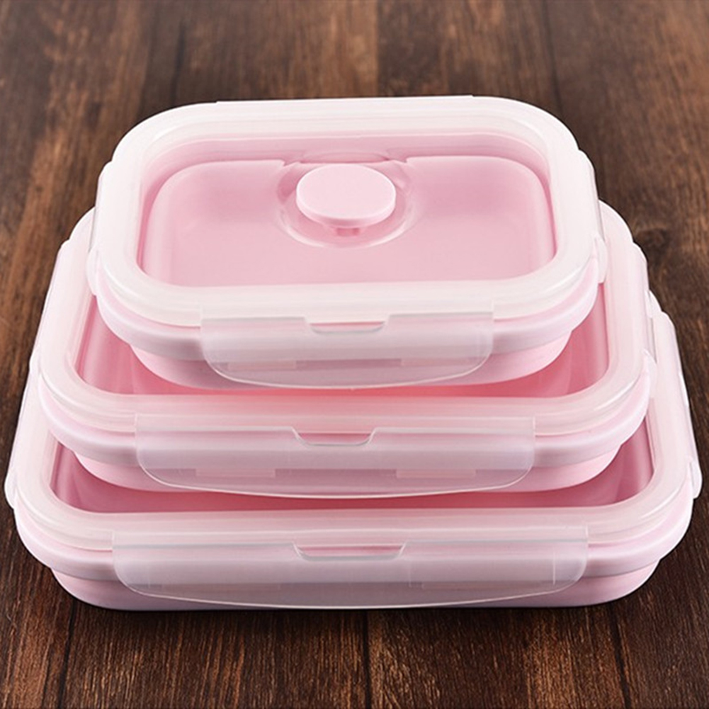 3Pcs/Set Folding Silicone Lunchbox High Temperature Resistant Silica Gel Preservation Box