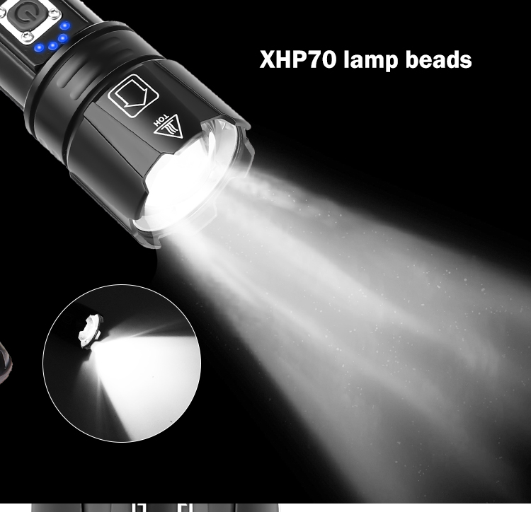 XHP70 LED 5 Modes Dimming High Brightness USB Charging Flashlight black_1476