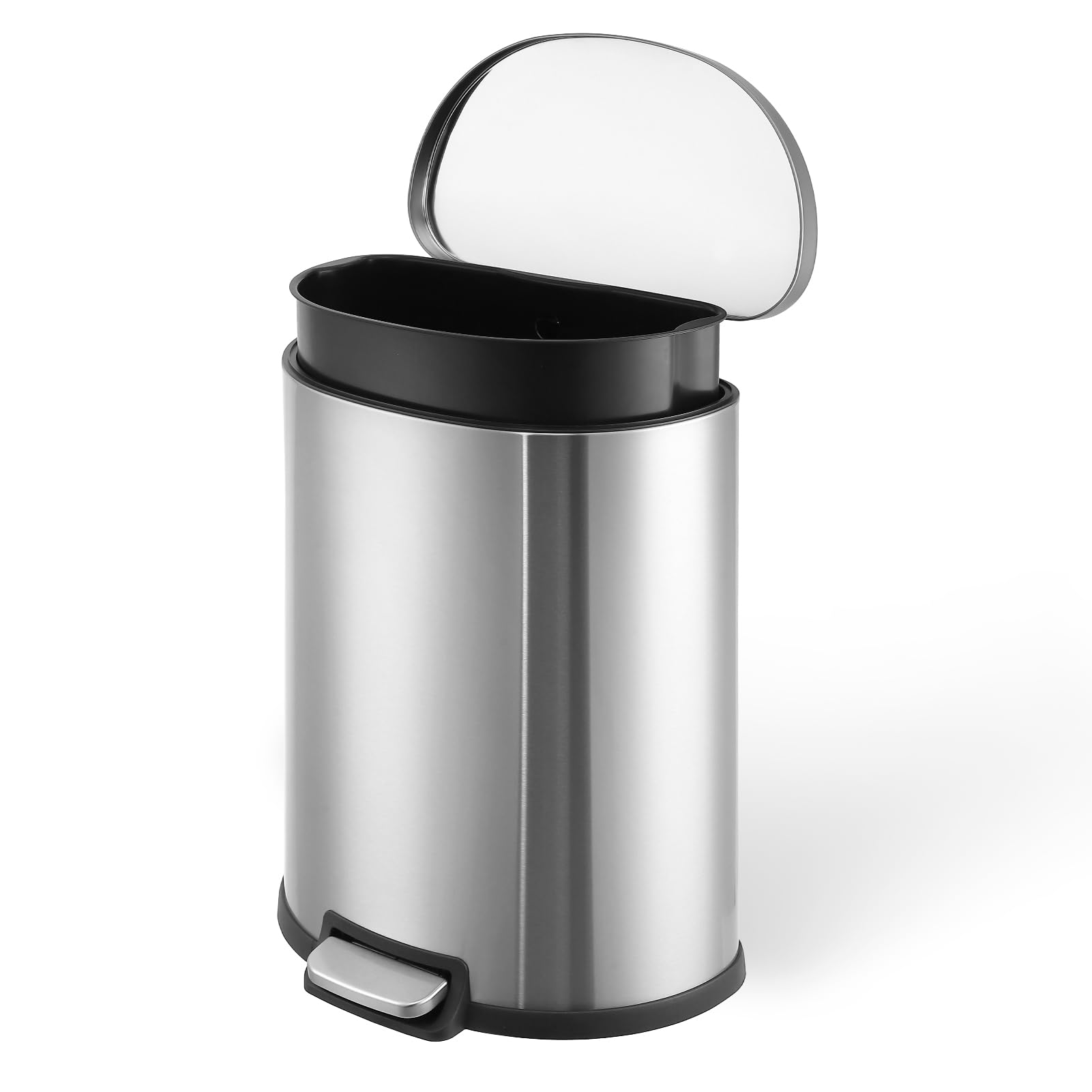 US GARVEE 50L Trash Can Semi-Circular Steel Pedal Recycle Bin with Lid and Inner Buckets Hands-Free