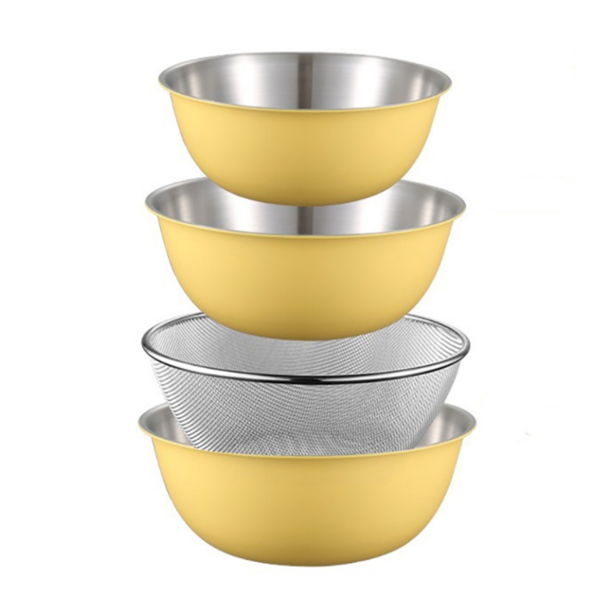 Stainless Steel Mixing Bowls (Set Of 3/4) Serving Bowls For Kitchen Salad Bowl With Scale Non Slip Colorful Storage Bowls For Healthy Meal Mixing Baking And Prepping 4-piece cream yellow-color box