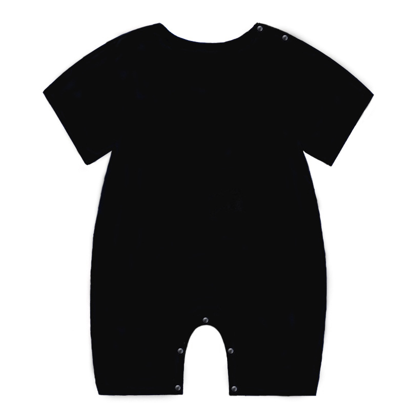 Summer Short Sleeves Jumpsuit For Newborns Simple Solid Color Cotton Jumpsuit For 0-3 Years Old Boys Girls black 1-2Y 80cm