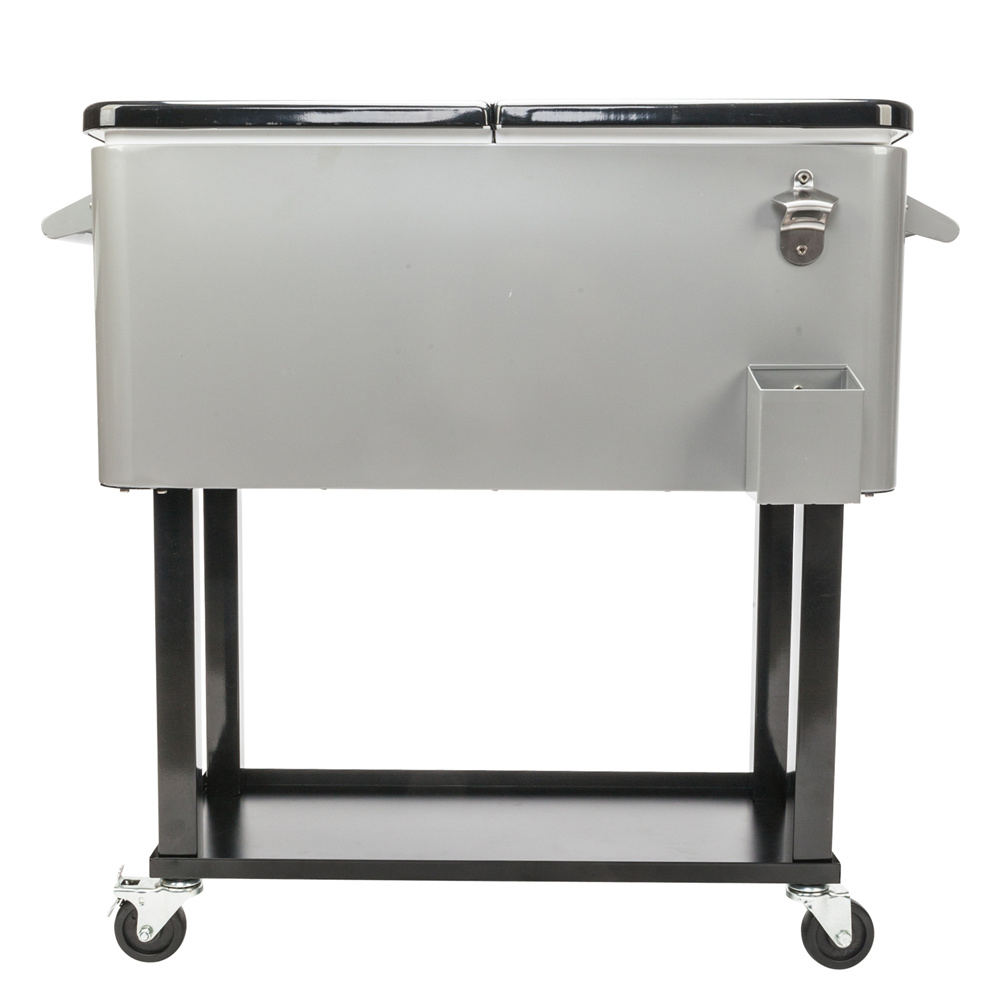 [US Direct] Portable Rolling Cooler Ice Chest Cart Trolley 80qt For Outdoor Patio Deck Party Beer Drink Cooler gray