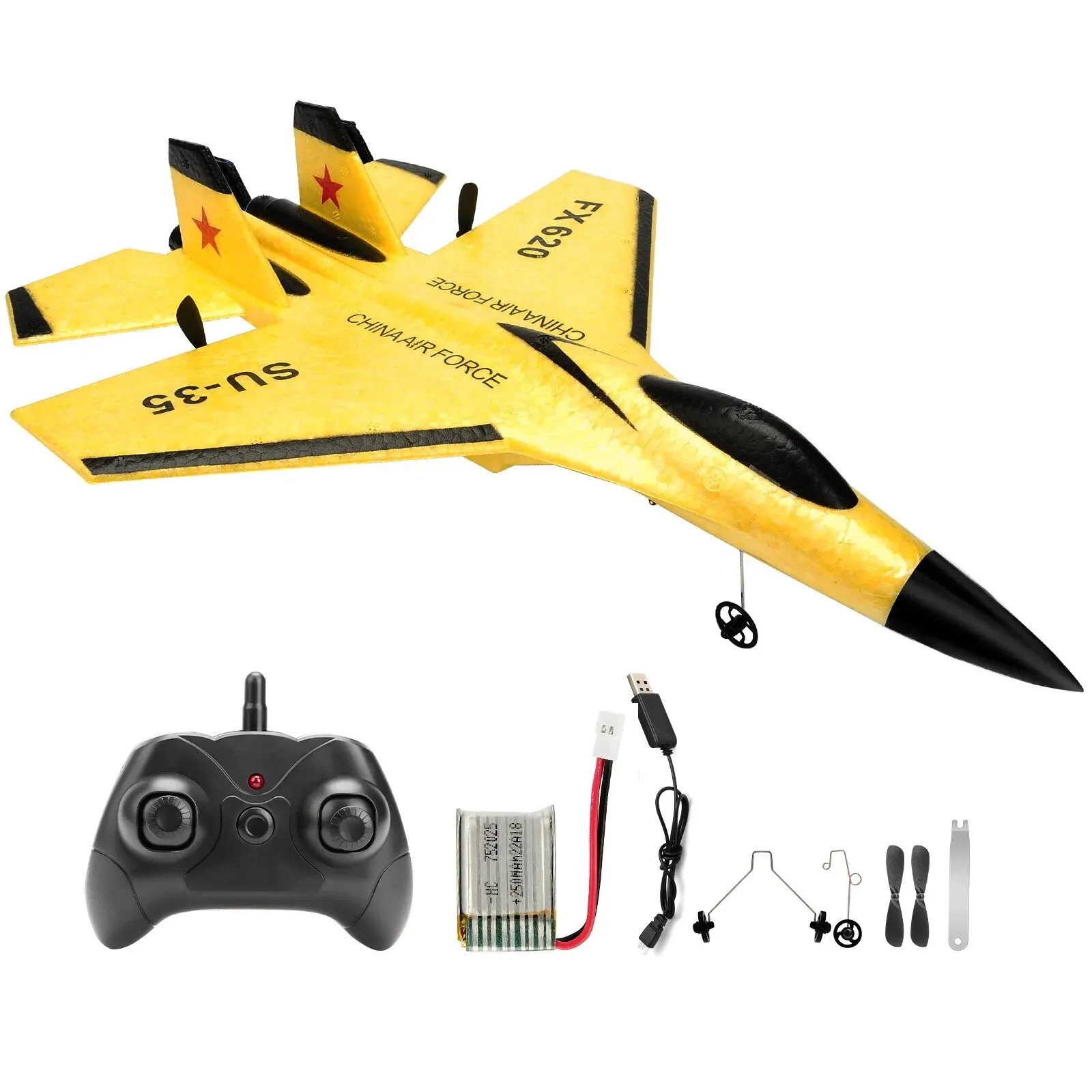 FX820 2.4G Remote Control Glider SU35 Fighter USB Rechargeable Foam RC Airplane Model Birthday Gifts For Kids yellow