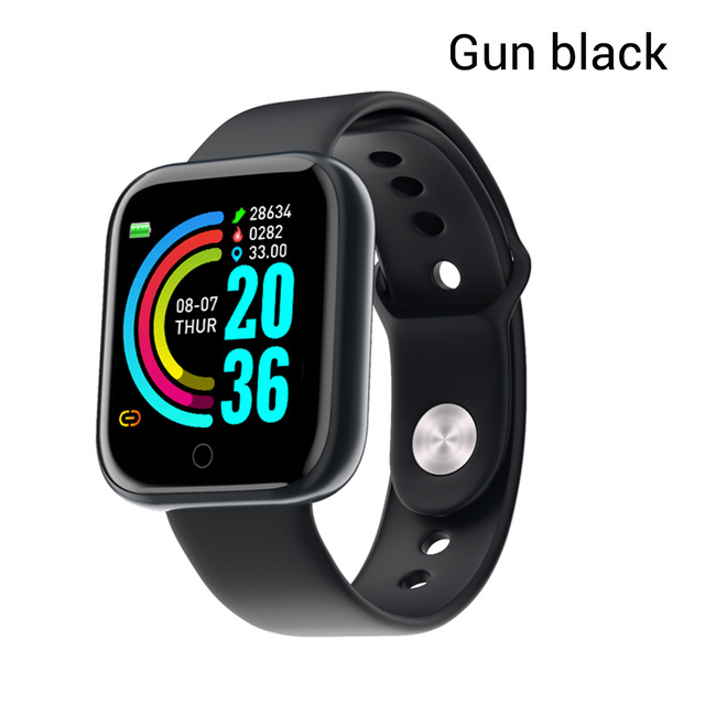 Y68 Smart Watch Waterproof Bluetooth Sport SmartWatch Support for iPhone Xiaomi Fitness Tracker Heart Rate Monitor Built-in 150mAh Battery USB Charging Gun black