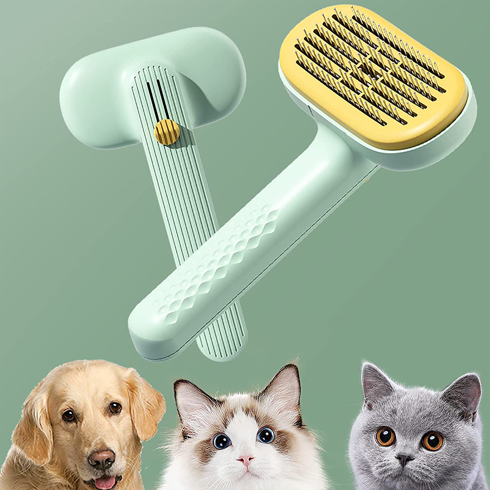 Pet Grooming Comb Cleaning Brush Hair Removal Cleaner Supplies For Puppy Kitten Dog green_round needle