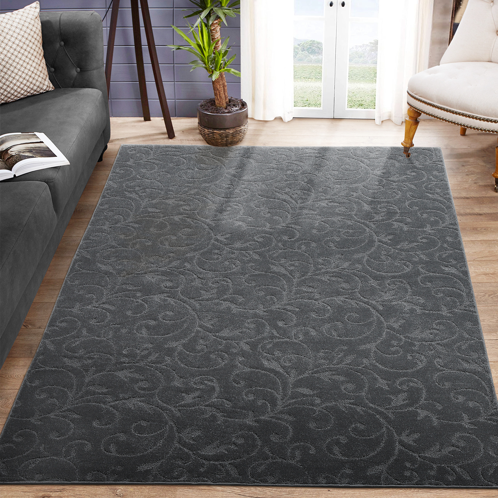 US GARVEE Area Rug 5x8 Bedroom Area Rug Large Area Rug Boho Tribal Area Rug Non-Shedding High-Low Pile Fluffy Rug Moroccan Accent Carpet Rug for Living Room Bedroom Nursery - Grey / 5 x 8 Feet
