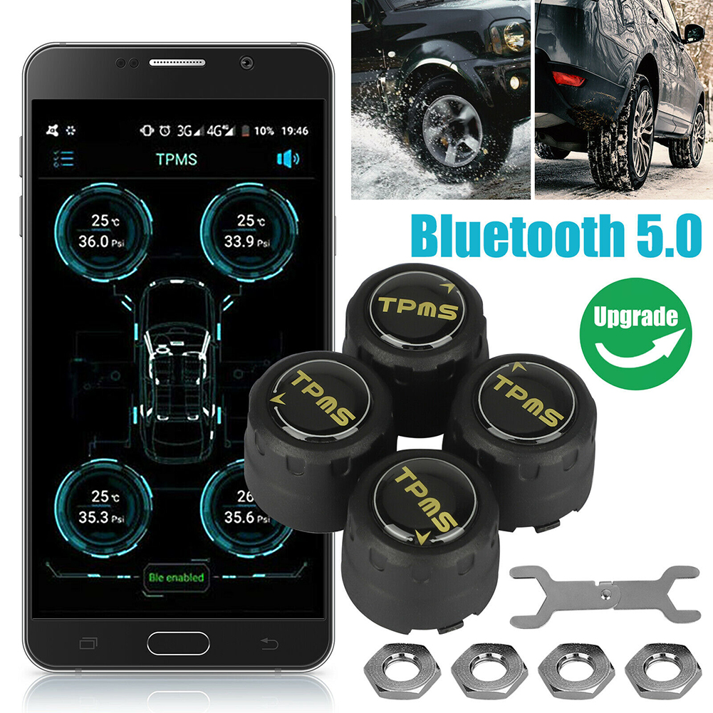 Bluetooth-compatible 5.0 Car  Tire  Pressure  Detector Wireless Pressure Monitoring System Sensor black