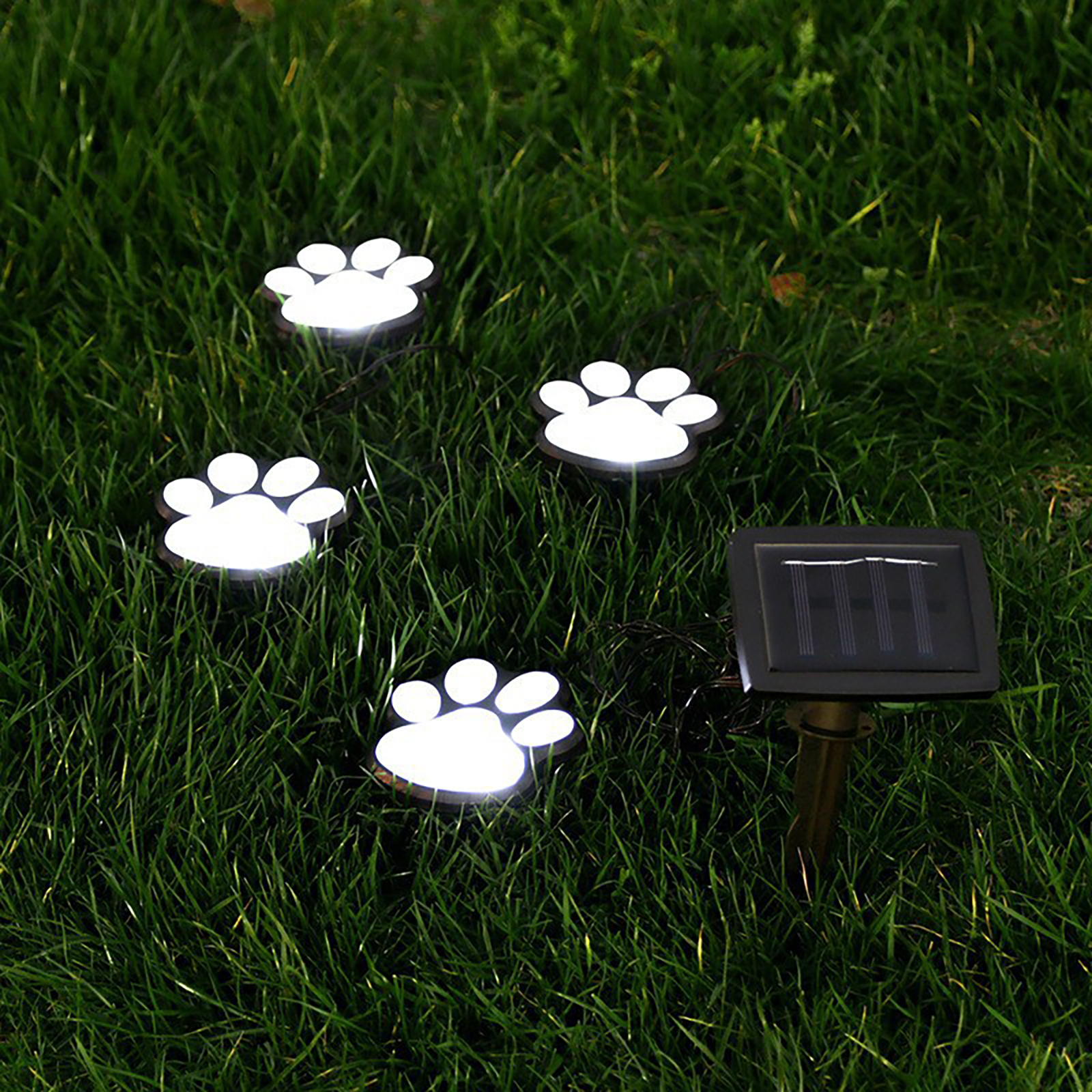 1 For 4 Solar String Light Intelligent Light Sensitive System Waterproof Bear Claw Footprint Shape For Outdoor Christmas Decoration white light