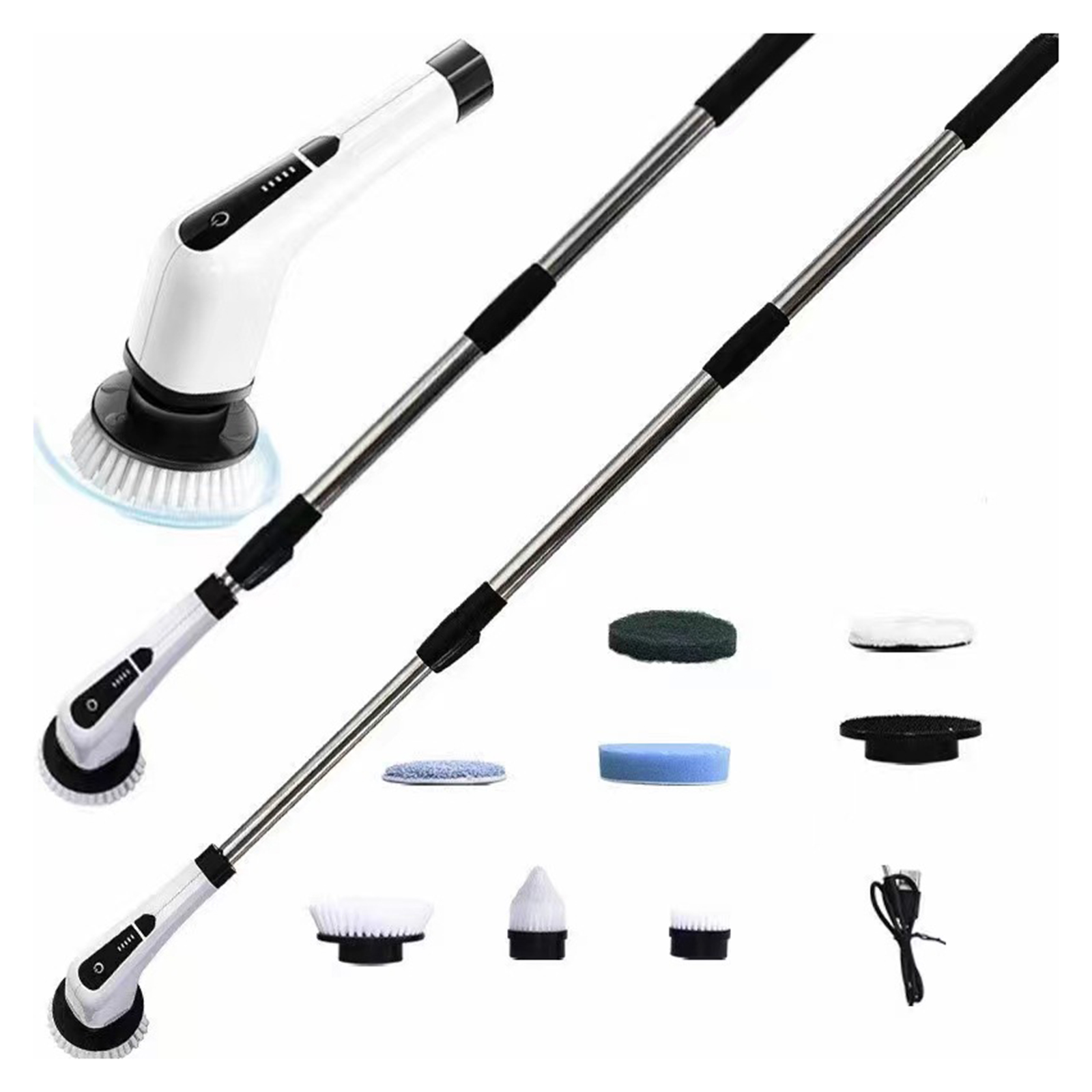 Electric Spin Scrubber, Electric Spin Brush With 7 Brush Heads, 3000mAh Rechargeable Battery, Type-C Charging Interface Spin Scrubber For Bathroom, Kitchen White