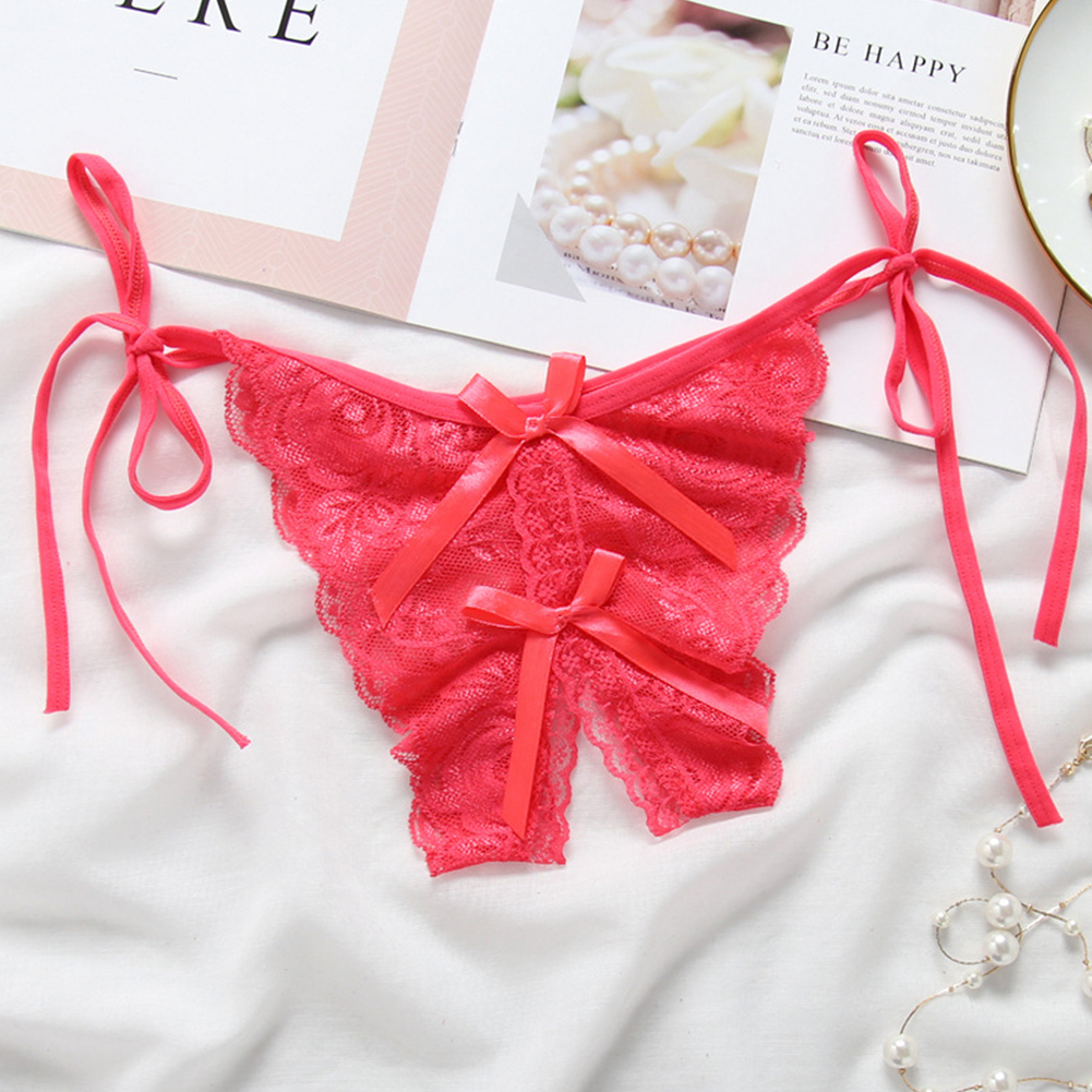 Wholesale Women Lace Sexy Underwear Open Crotch Bowknot G-string Erotic  Lingerie Briefs Temptation Panties Watermelon red_One size From China