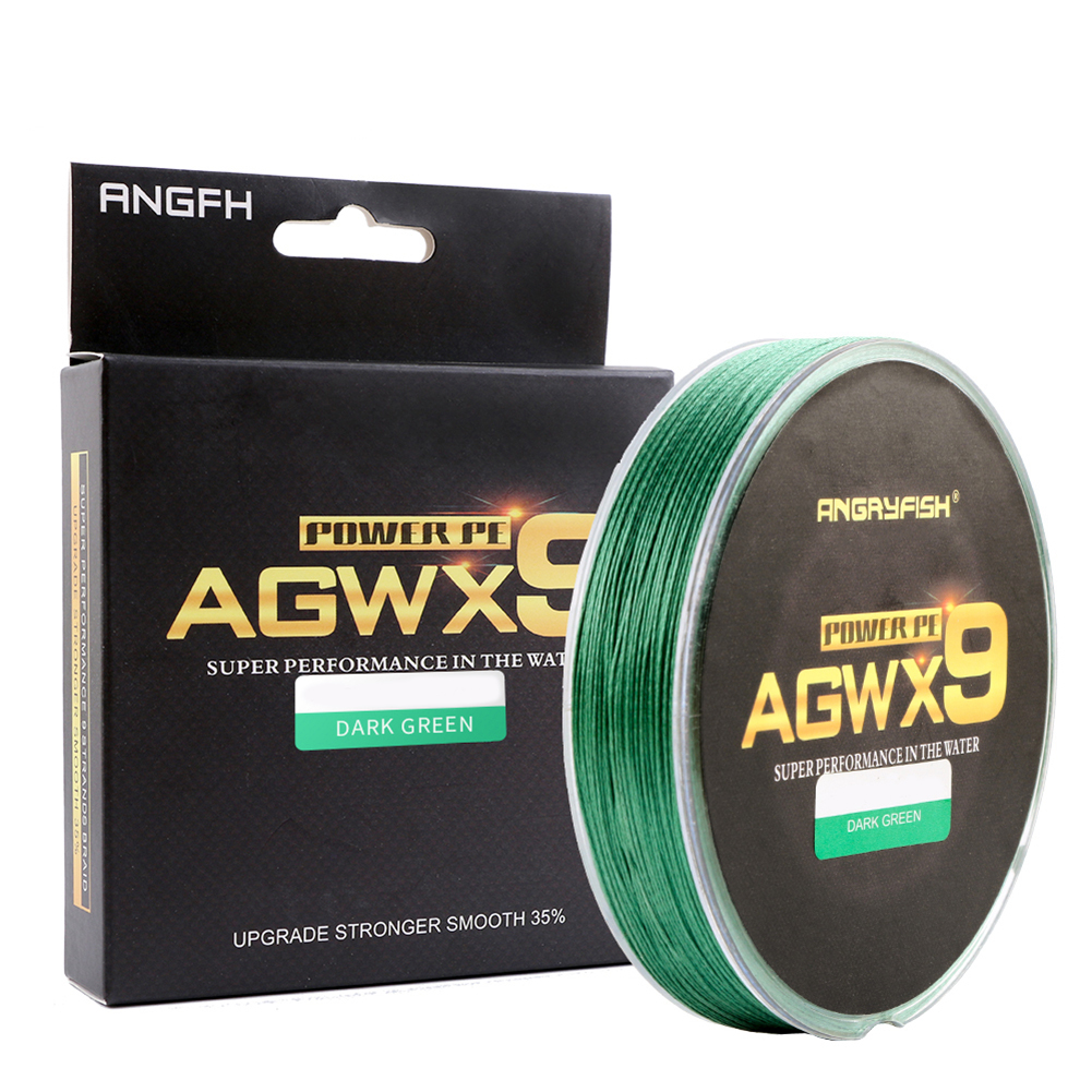 ANGRYFISH Diominate X9 PE Line 9 Strands Weaves Braided 300m/327yds Super Strong Fishing Line 15LB-100LB Dark Green 2.0#: 0.23mm/30LB