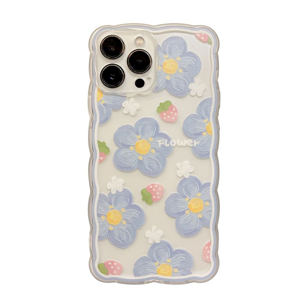 Phone Case Strawberry Flower Pattern Wavy Edge Smart Phone Protective Cover
