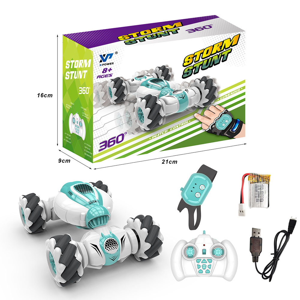 Children Remote Control Climbing Car Electric Charging Gesture Induction Lateral Deformation Twist 4-wheel Drive Drift Stunt Car 012 White Green
