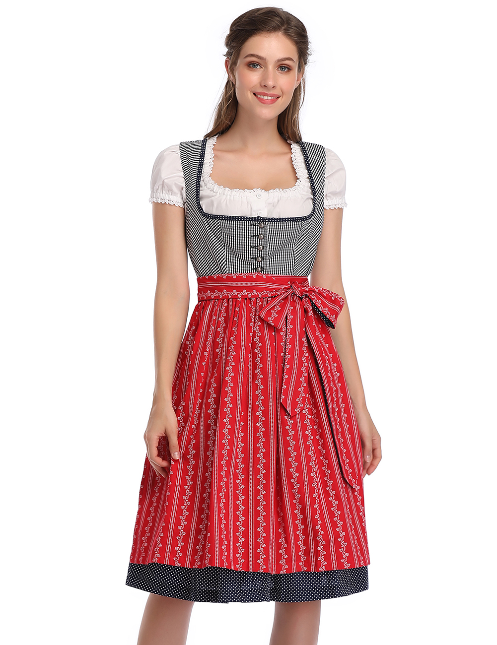 KOJOOIN Women's Vintage Embroidery German Dirndl Dress Costumes for Bavarian Oktoberfest Halloween Carnival