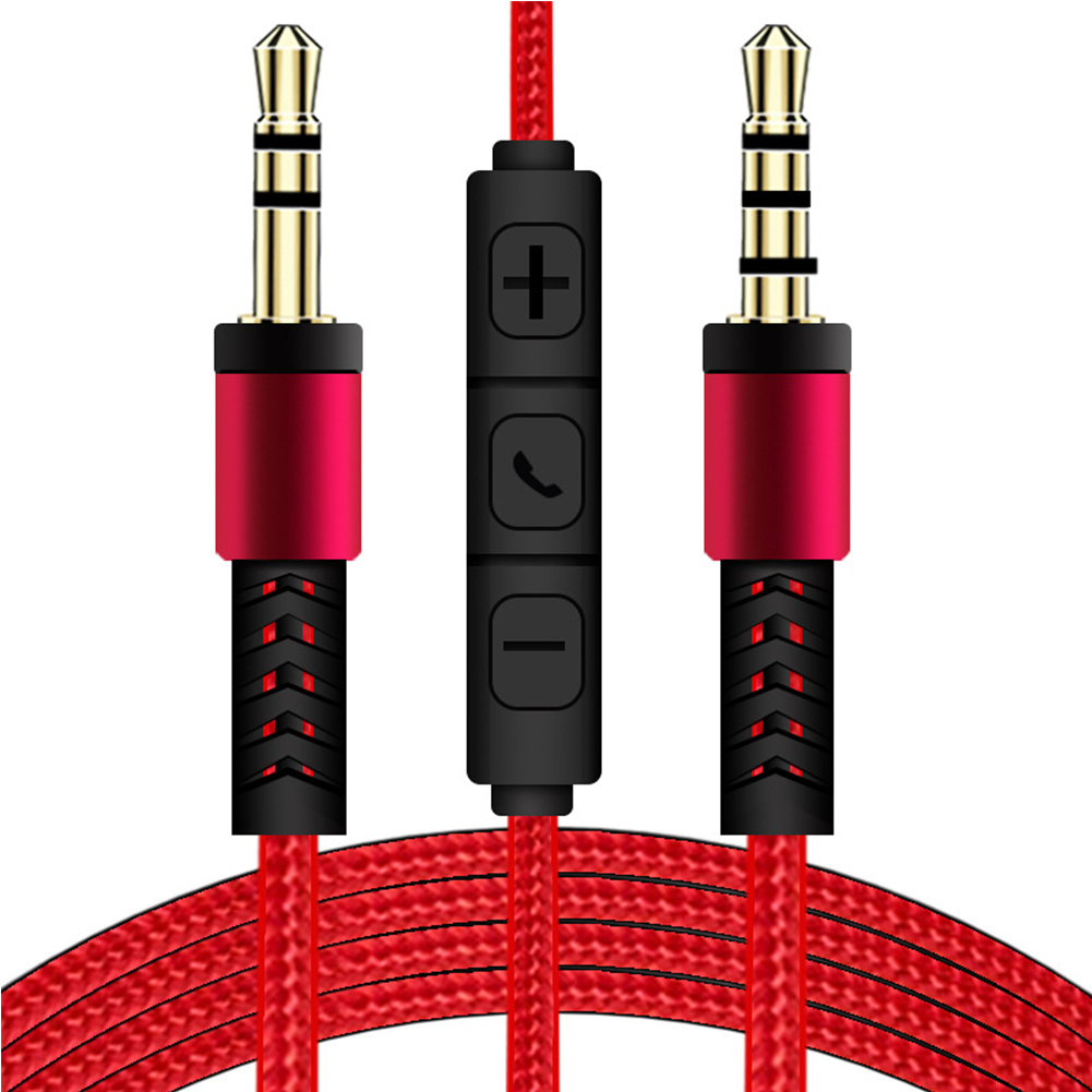 Audio Cable 3.5mm To Jack 3.5mm Speaker Line 1.2m Aux Cable Male To Male With Mic To Volume Control For Headphone red