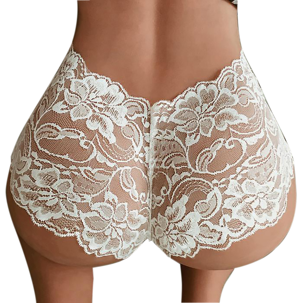 Women's  Underpants Sexy Solid Color Lace Multi-size Boxer Underpants white_XL