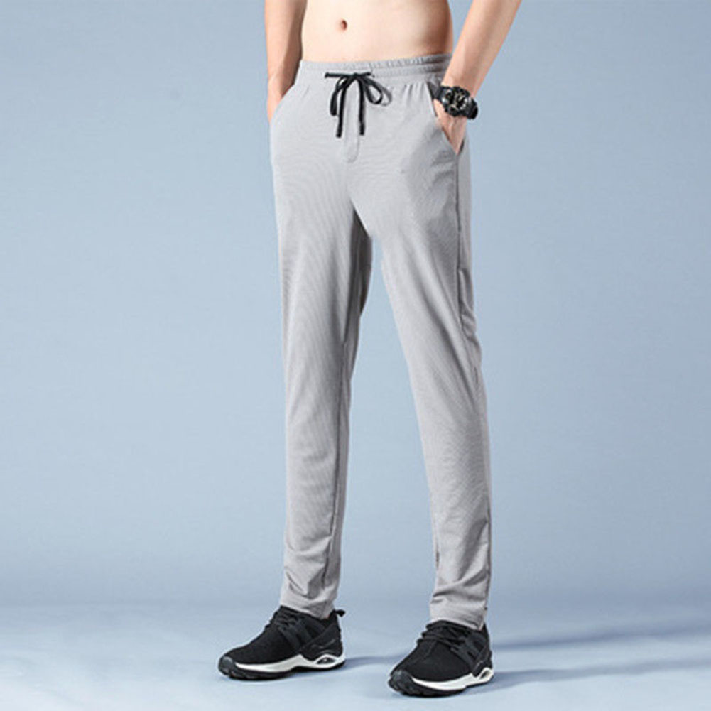 Men Loose Casual Sports Pants Summer Ice Silk Quick-drying Air Conditioning Breathable Trousers light grey 3XL