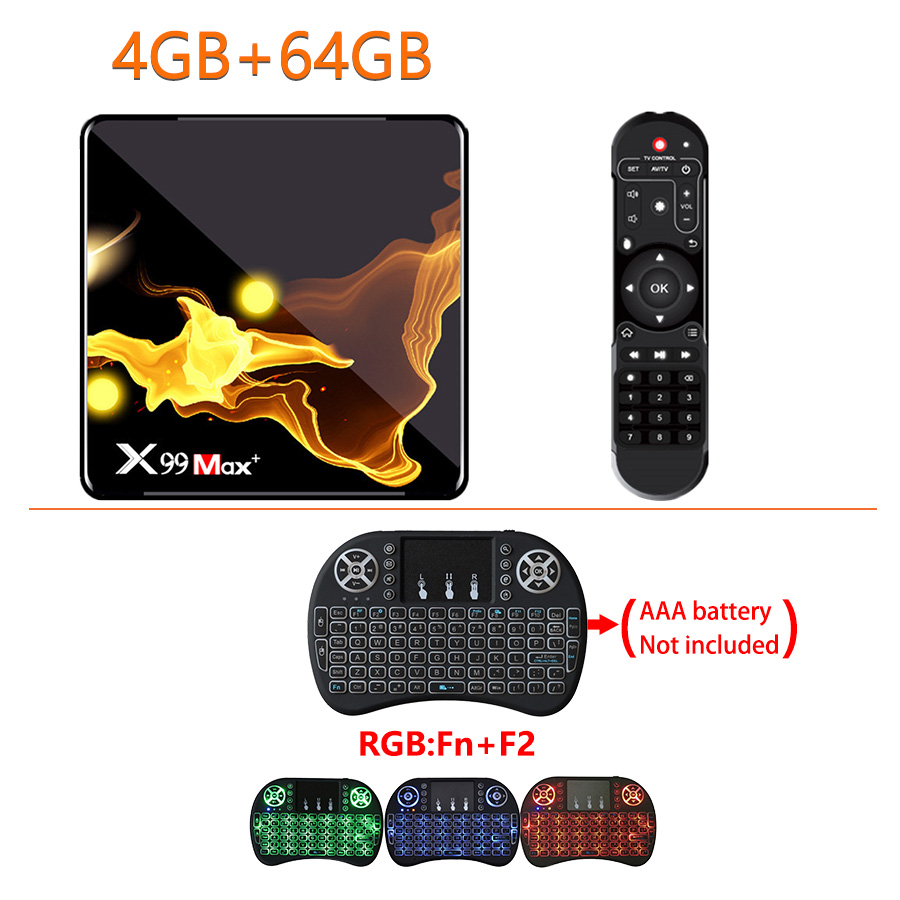 X99 Max+ Tv  Box S905x3 Chip Dual Frequency Wifi Uad Core 4gb Ram 32gb 64gb Wifismart Tv Box 4+64G_Eu plug+I8 Keyboard