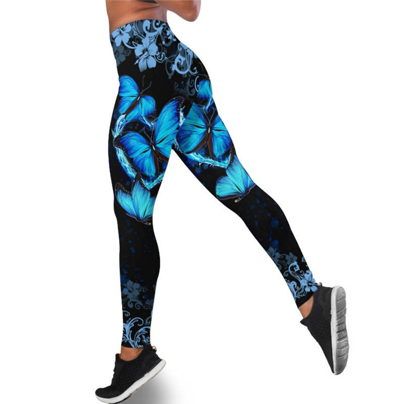 Wholesale Women Yoga Leggings High Waist Breathable Large Size Pants  Fashion Butterfly Printing Trousers For Running Gym Lake Blue L From China