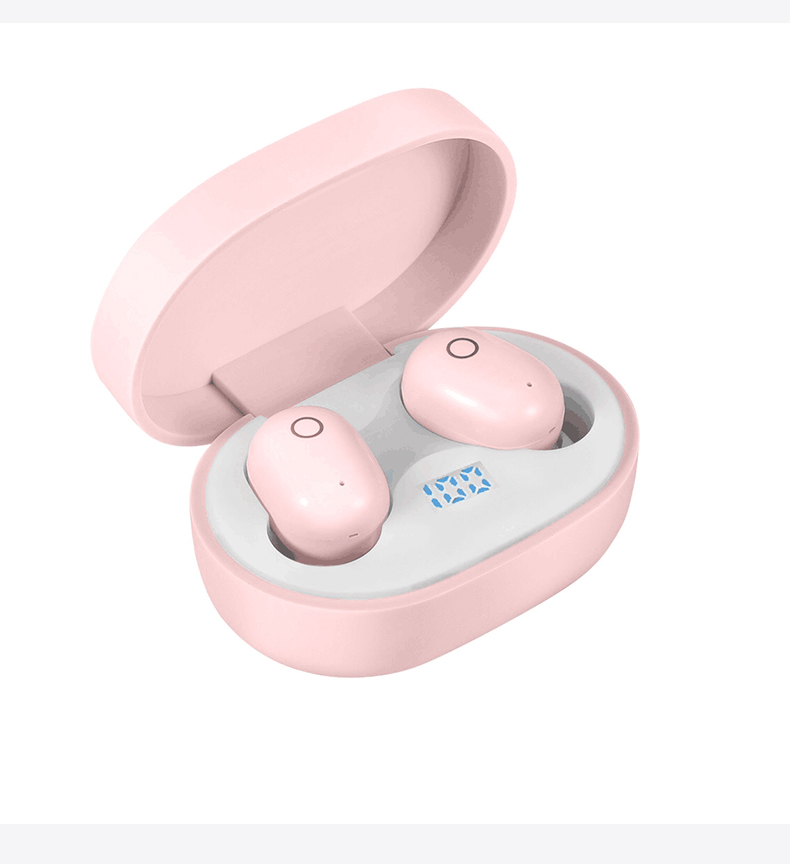 Wireless Earphone for IOS Android Cellphones Bluetooth V5.0 LED Display With Charging Bin Power Bank pink